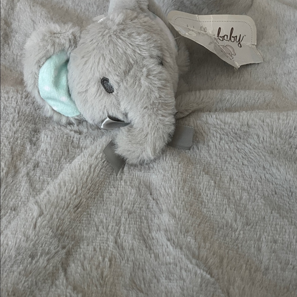 Kellytoy Kelly baby Gray Elephant Security Blanket Lovey Plush Ribbon Rattle Tag